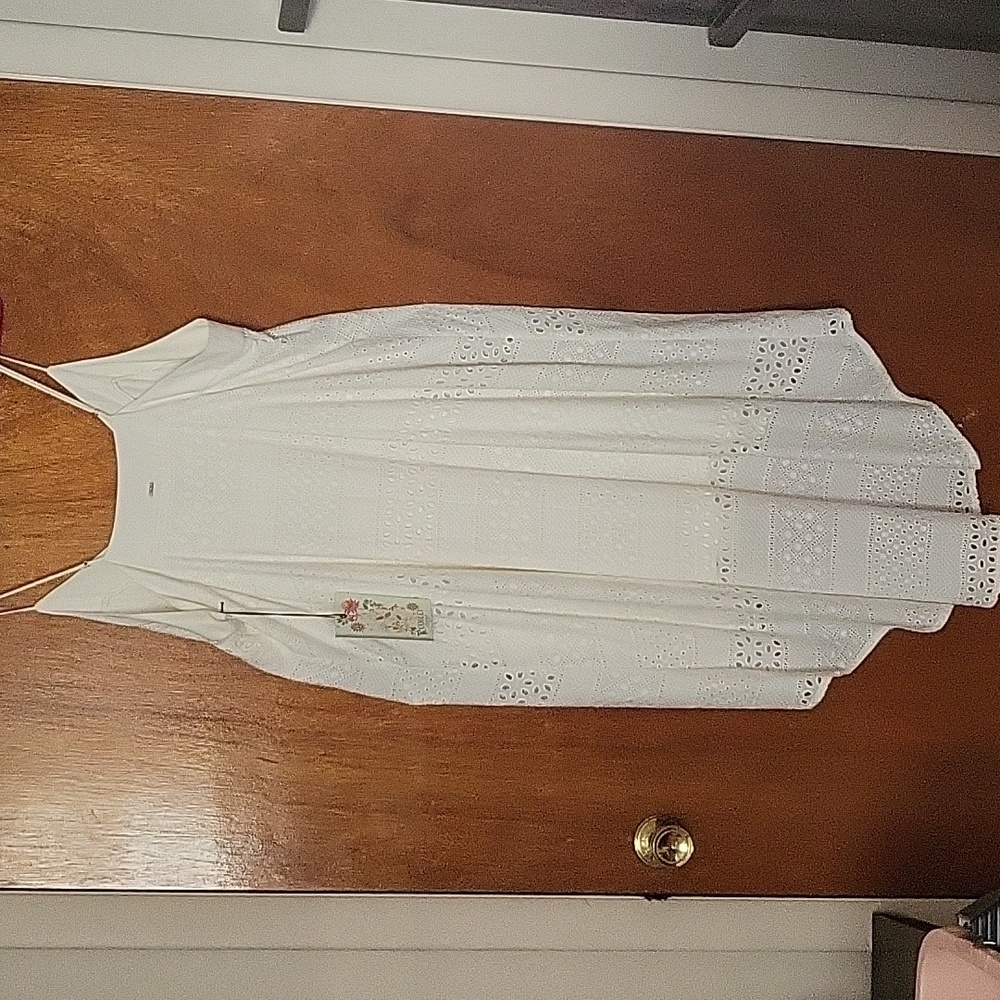 NWT Colcci Jeanswear Cream Embroidered HI/LOW Spagetti Strap Dress Womens Size L